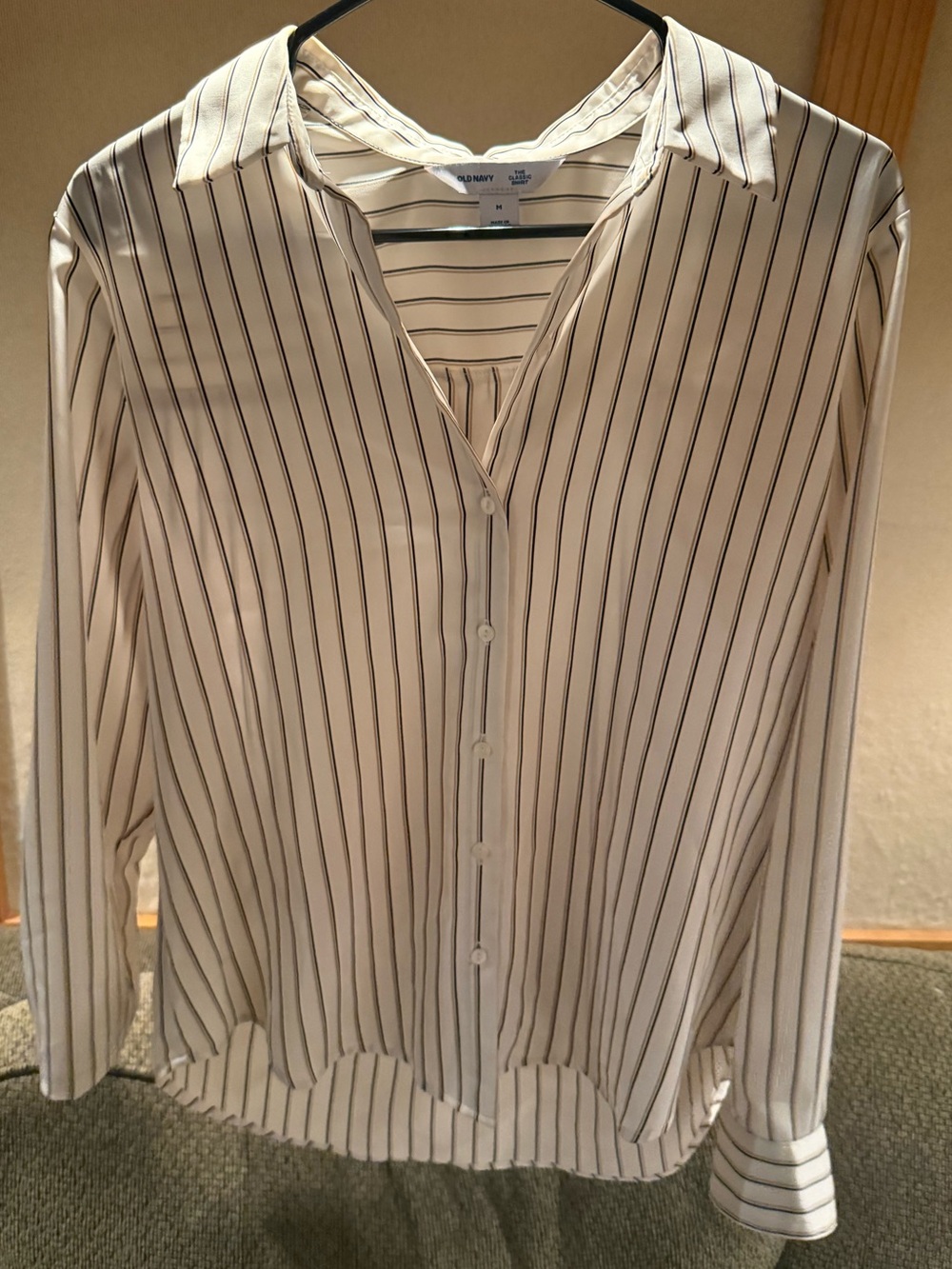 Old Navy Cream and Black Vertical Stripe Button-Down Shirt